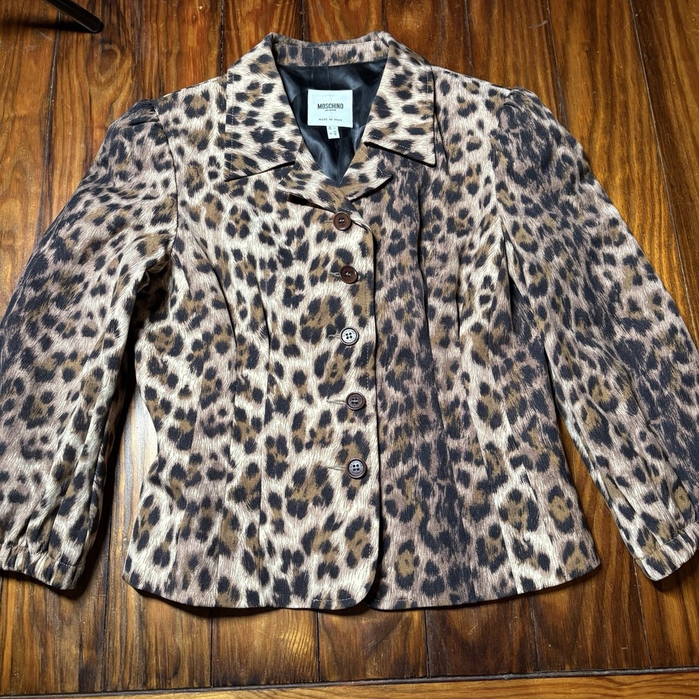 Vtg Moschino Jeans Italy Leopard Animal Print Blazer Jacket 8 Chic Luxury 90s